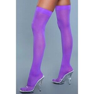Be Wicked Purple Opaque Nylon Thigh High Stockings One Size